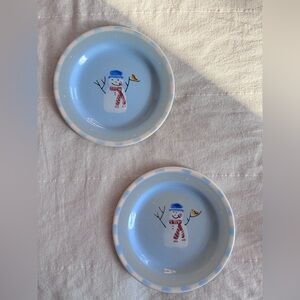 Vintage Hartstone Handpainted Snowman Handcrafted Stoneware Christmas Plates 90s